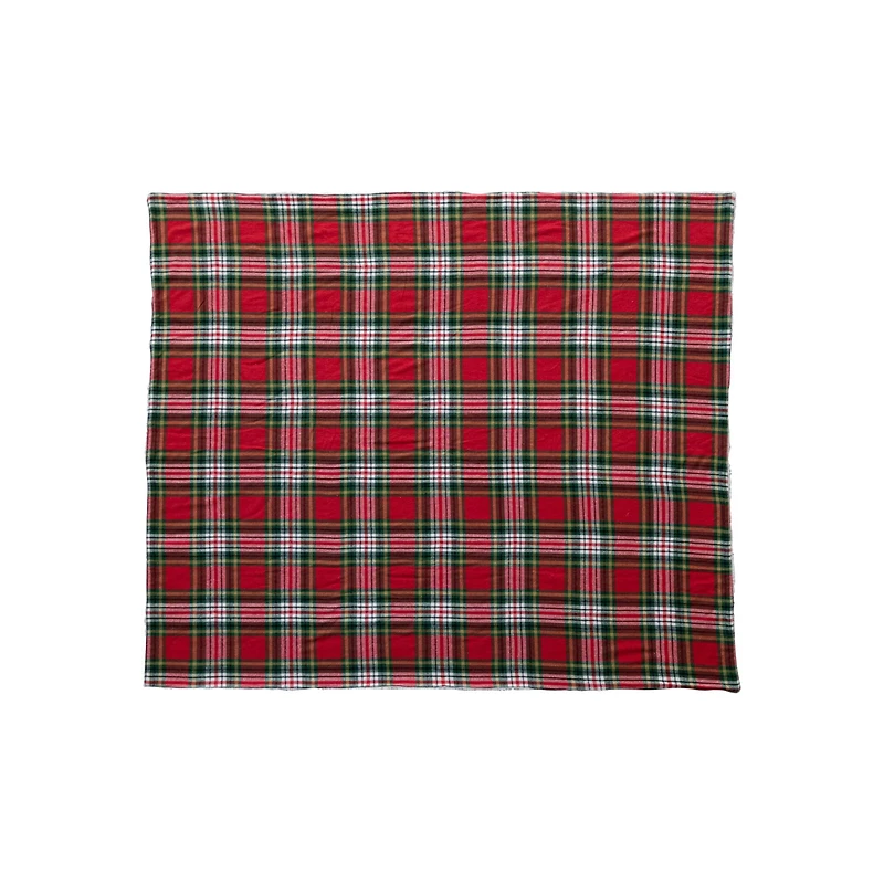 Hello Honey® 60" Red Plaid Brushed Cotton Flannel Throw with Sherpa Back