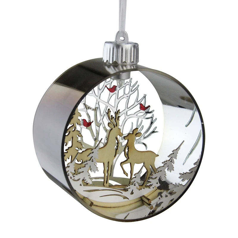 5" Pre-Lit Silver Woodland Animals Christmas Ornament