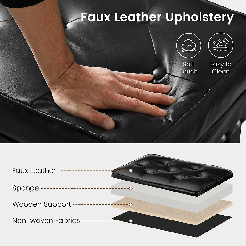 Glitzhome® Mid-Century Modern Leatherette Button-Tufted Accent Stool