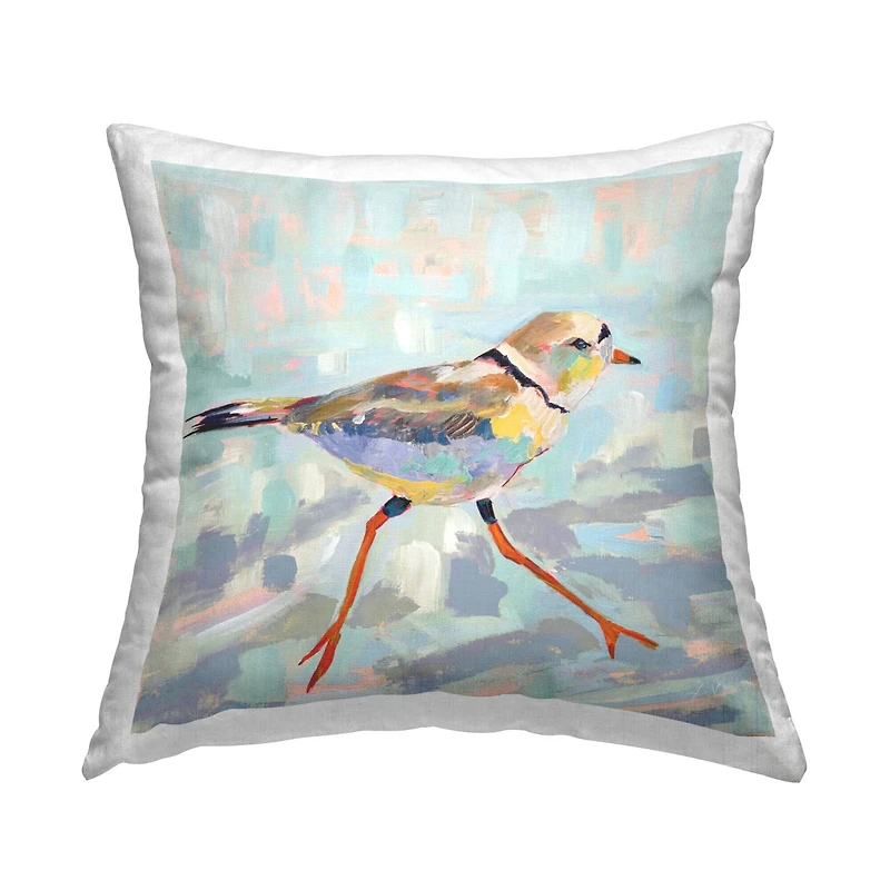 Stupell Industries Little Bird Stepping Blue Blocked Background Throw Pillow, 18" x 18"