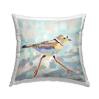 Stupell Industries Little Bird Stepping Blue Blocked Background Throw Pillow, 18" x 18"