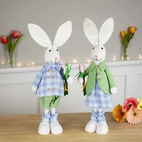 18.75" Bunny Couple in Matching Checkered Outfits Easter Figures Set