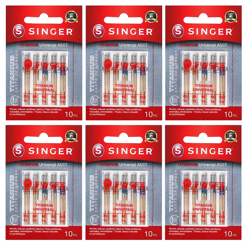SINGER® Titanium Universal Regular Point Sewing Machine Needles, 60ct.