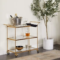 Brass Iron Traditional Bar Cart, 31" x 38" x 14"