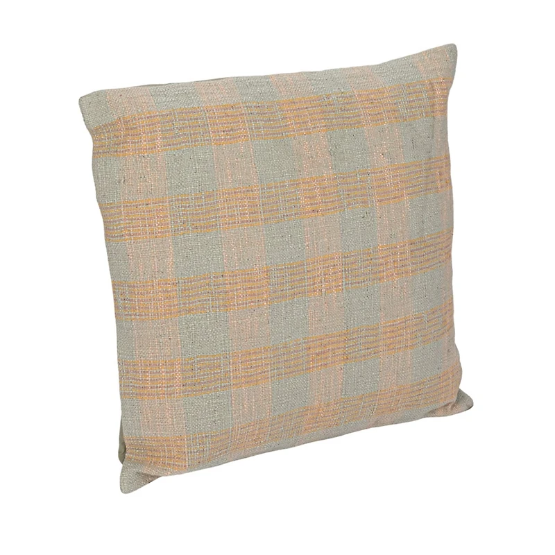 Hello Honey® 20" x 20" Tan & Pink Plaid Hand-Woven Cotton Pillow