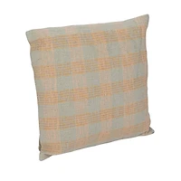 Hello Honey® 20" x 20" Tan & Pink Plaid Hand-Woven Cotton Pillow