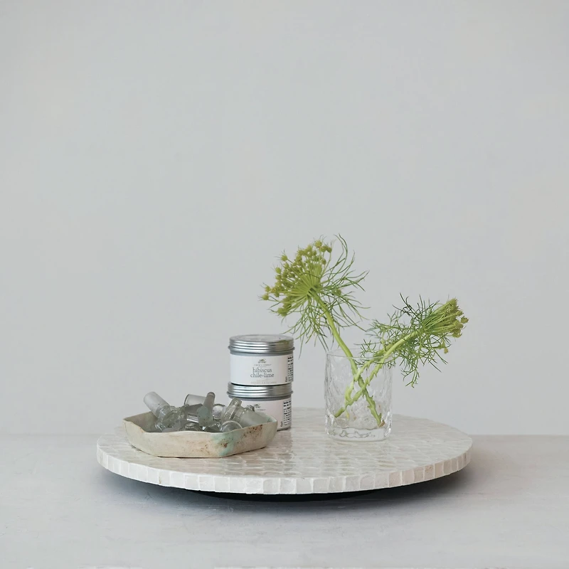 Hello Honey® 15.75" Wood & White Capiz-Embellished Round Lazy Susan