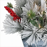 4ft. Pre-Lit Flocked Artificial Pine Lamp Post, Warm White LED Lights