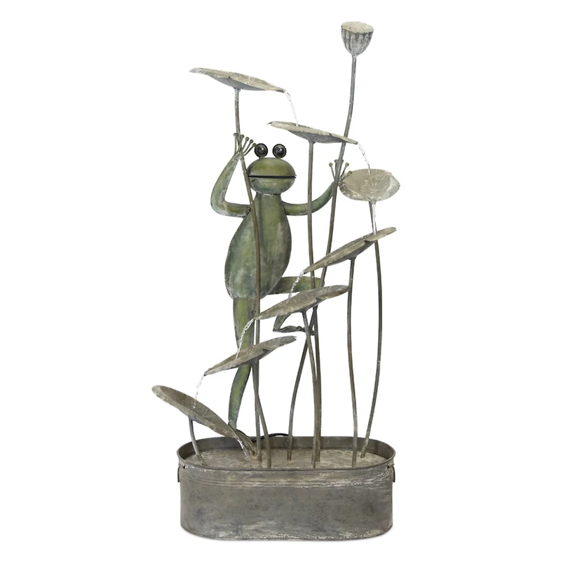 47.25" Green & Silver Iron Frog Fountain