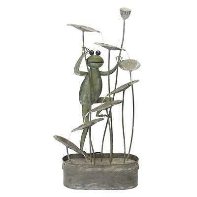 47.25" Green & Silver Iron Frog Fountain