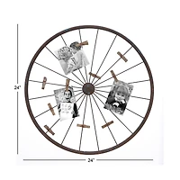 Brown Metal Bicycle Wheel Photo Holder Wall Décor