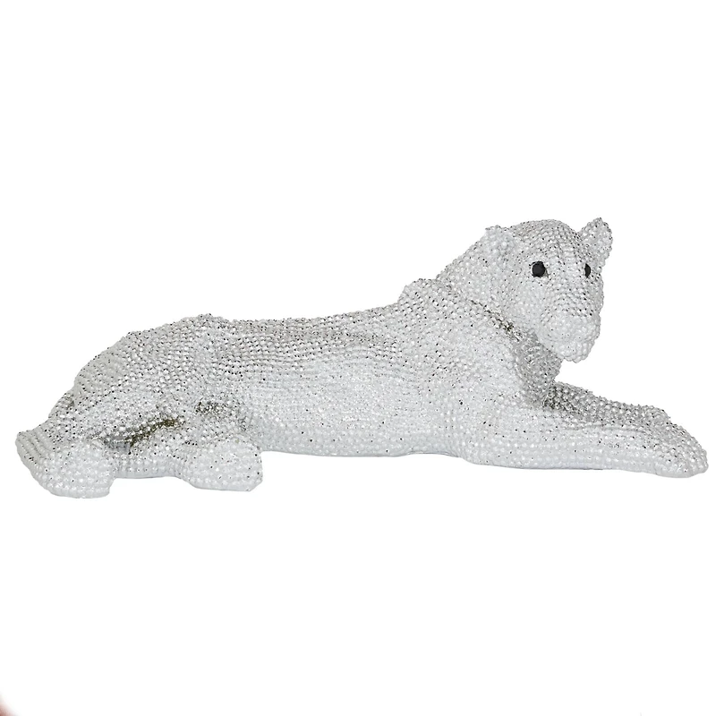 9" White Polystone Leopard Glam Sculpture