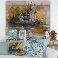 Designart - Castle By The Lake With Autumn Trees