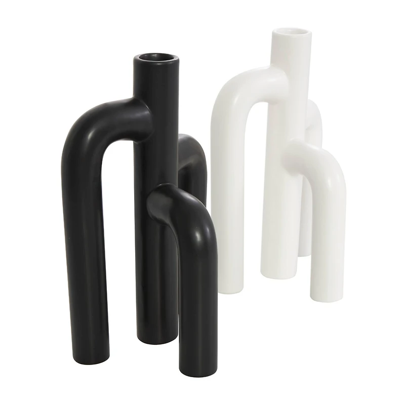 CosmoLiving by Cosmopolitan 10" Black & White Ceramic Abstract 3-Arch Vase Set