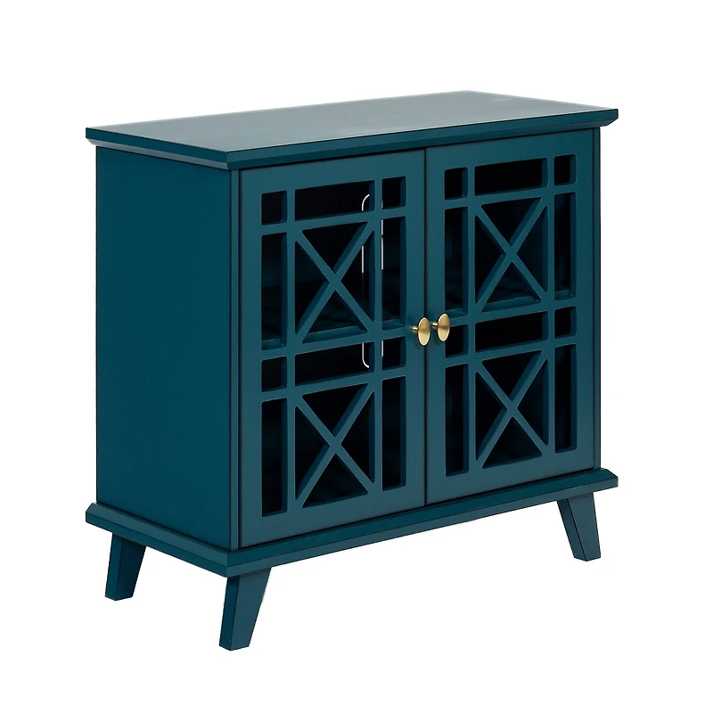 Walker Edison 32" Blue Fretwork Accent Storage Cabinet