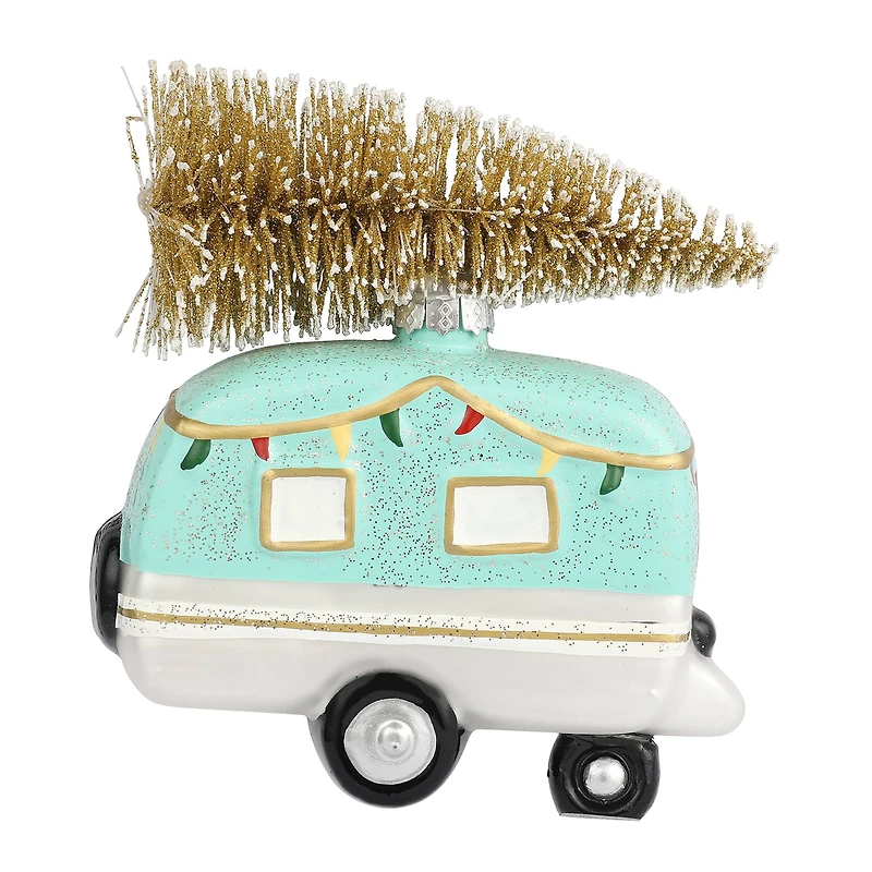 4" Travel Trailer with Tree Glass Ornament by Ashland®