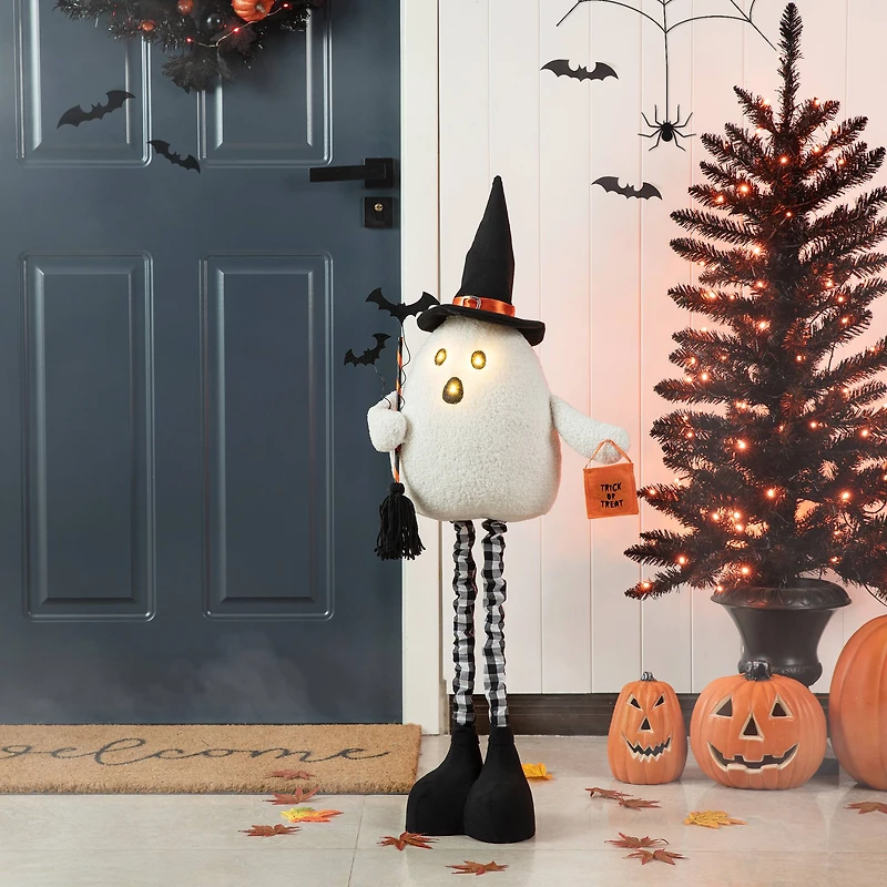 Glitzhome® 38" Lighted Halloween Fabric Ghost Standing Décor with Timer