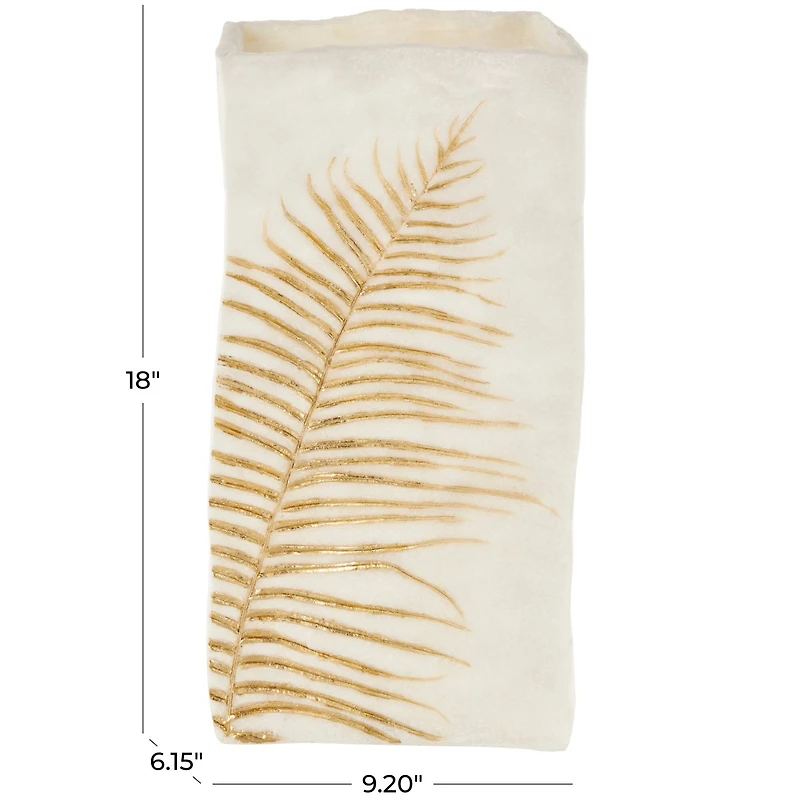 White & Gold Leaf Print Polystone Vase