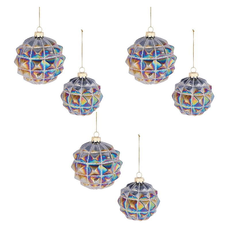 Blue and Gray Iridescent Textured Glass Ornament Set
