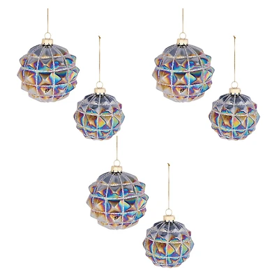 Blue and Gray Iridescent Textured Glass Ornament Set