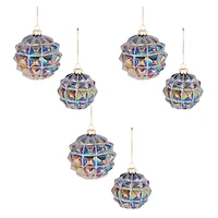 Blue and Gray Iridescent Textured Glass Ornament Set