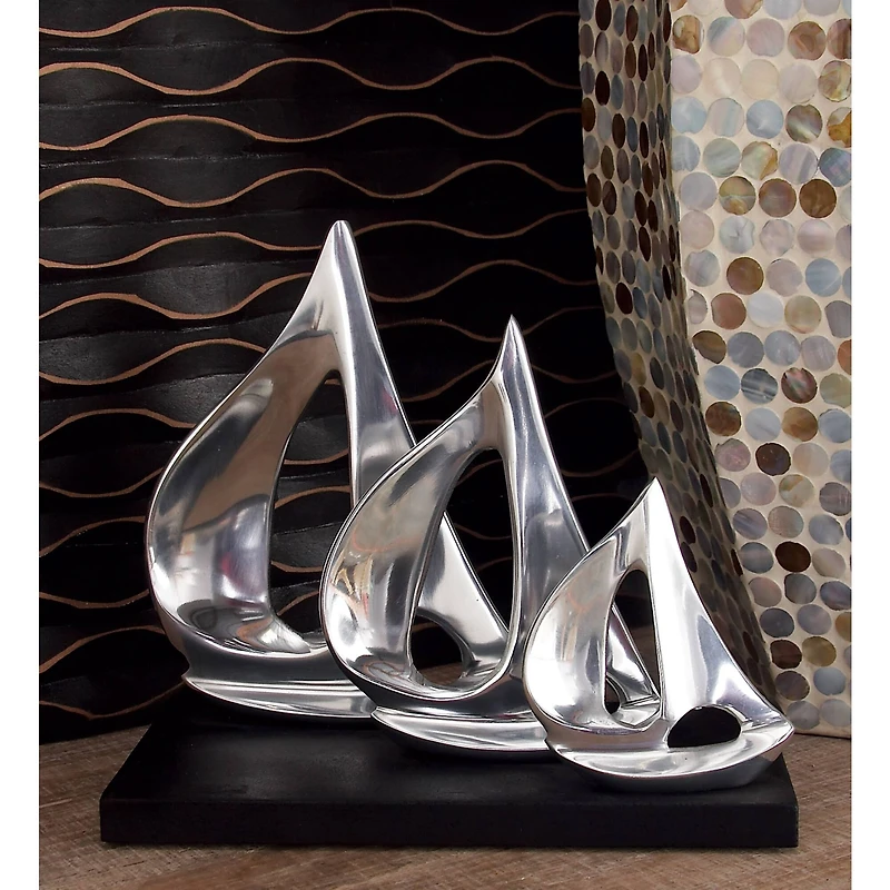 11" Silver Sail Boat Coastal Sculpture