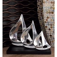 11" Silver Sail Boat Coastal Sculpture