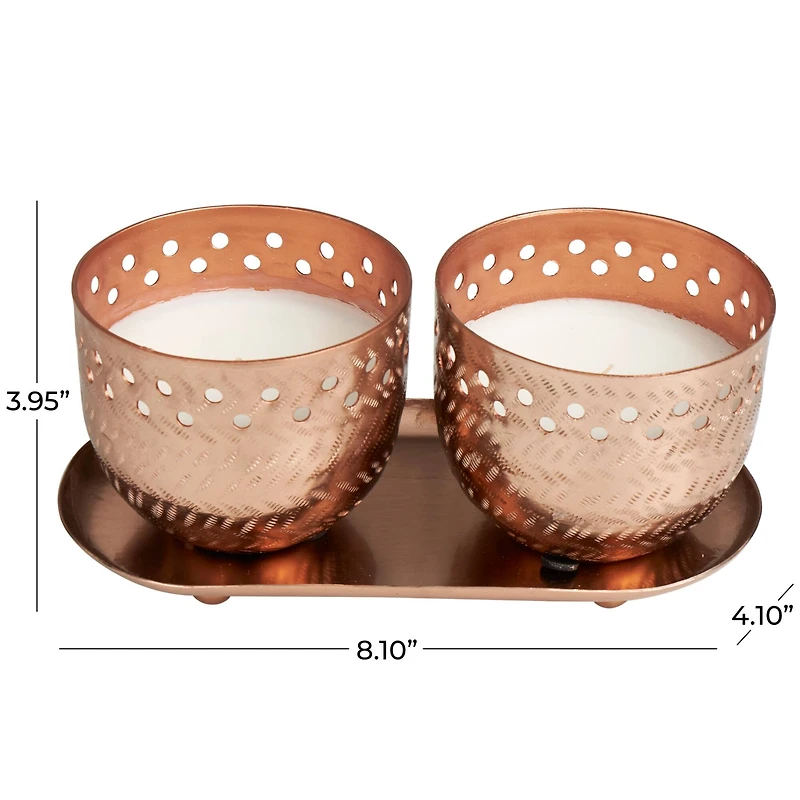 7oz. Tropical Breeze Scented Candles in Cut Out Copper Bowls and Tray