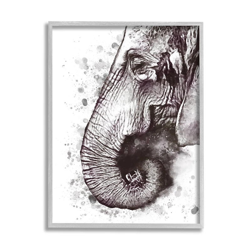 Stupell Industries Elephant Paint Splatter Gray Framed Wall Art