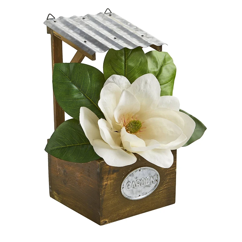 14" Magnolia Artificial Arrangement in Tin Roof Planter