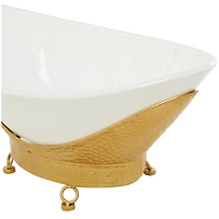 CosmoLiving by Cosmopolitan 23" White Glass Hammered Kitchen Serving Bowl with Gold Metal Stand