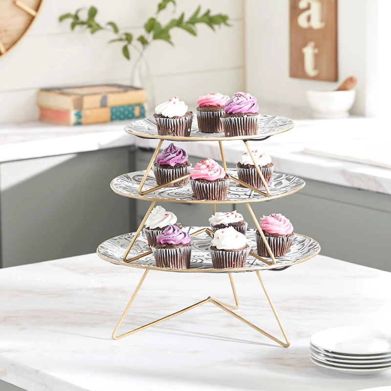 Set of 3 White Metal Farmhouse Cake Stand, 11", 12", 14"