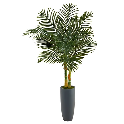 4.8ft. Golden Cane Palm Tree in Tall Gray Planter