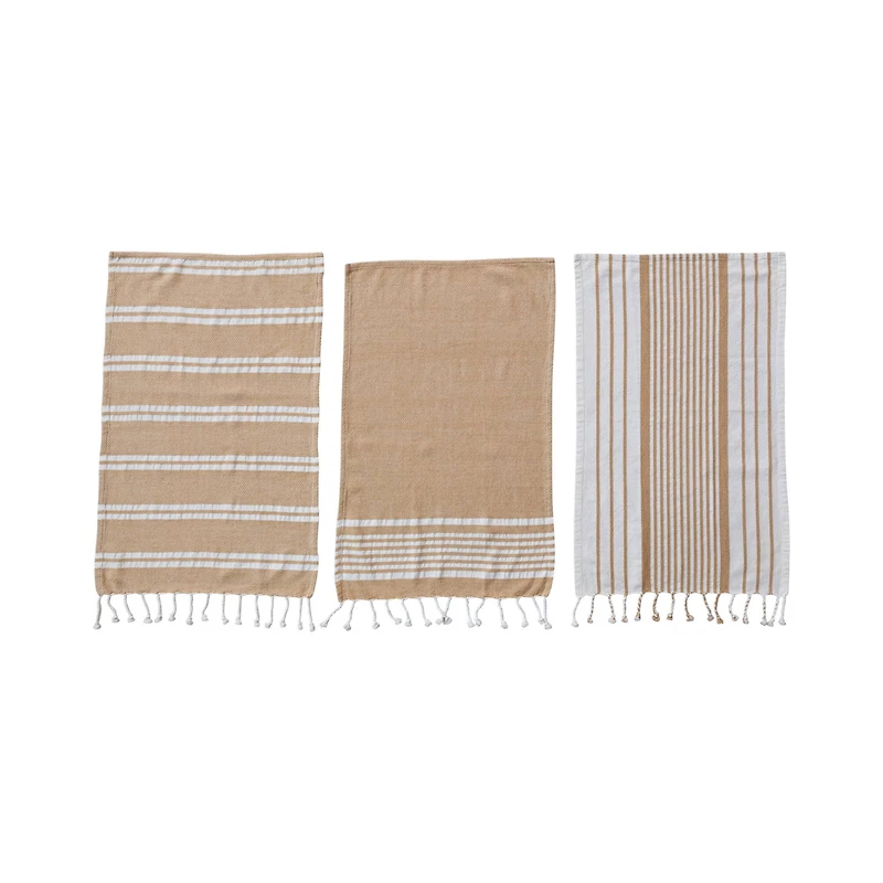 Hello Honey® Tan & White Cotton Tea Towels, 3ct.