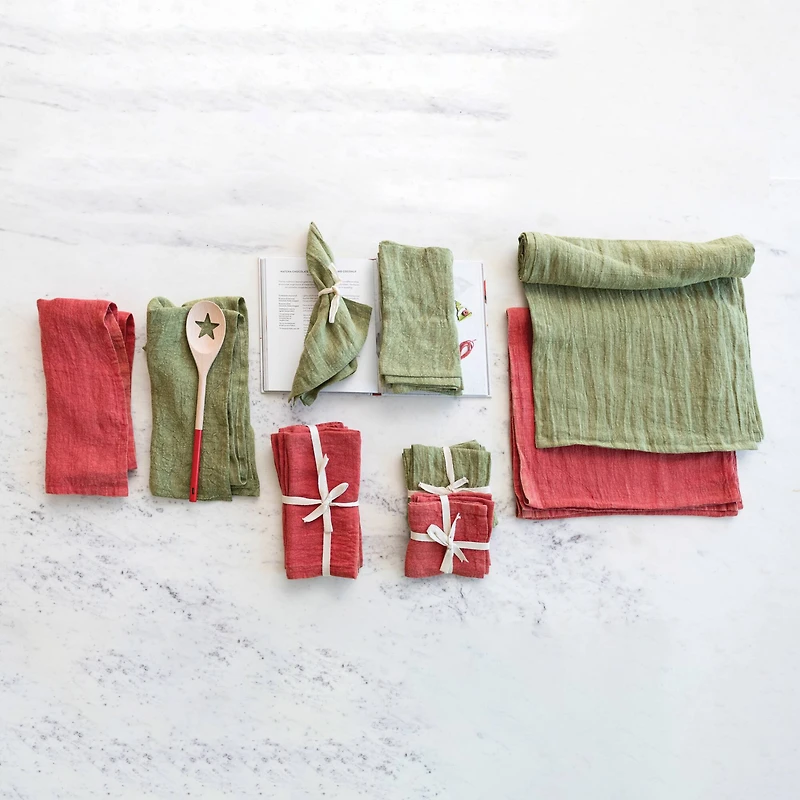 Hello Honey® Large Red Stonewashed Linen Cocktail Napkin Set