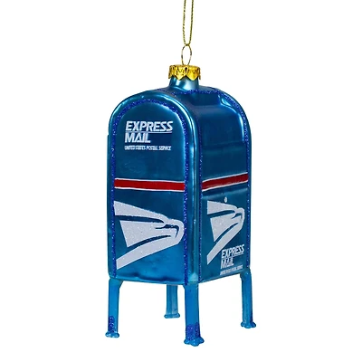 4.5" Shiny Blue Glittered Express Mail USPS Mailbox Glass Christmas Ornament