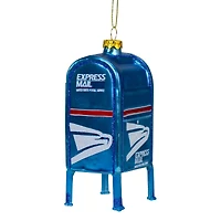 4.5" Shiny Blue Glittered Express Mail USPS Mailbox Glass Christmas Ornament