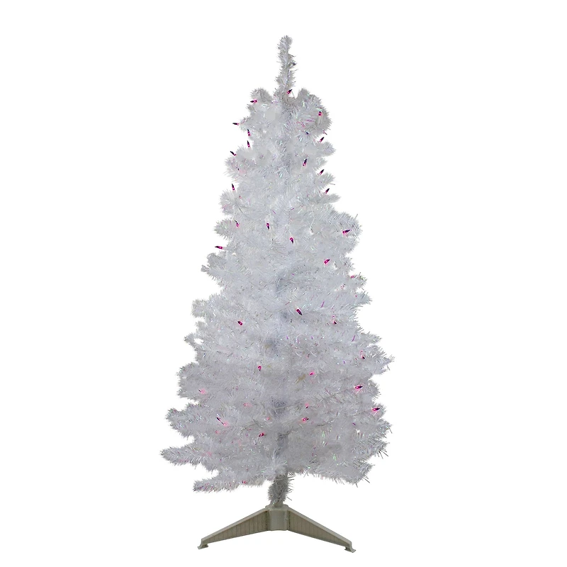 4ft. Pre-Lit White Iridescent Pine Artificial Christmas Tree, Purple Lights