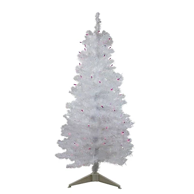 4ft. Pre-Lit White Iridescent Pine Artificial Christmas Tree, Purple Lights