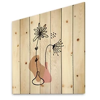 Designart - Abstract Flowers On Minimal Shapes III - Modern Print on Natural Pine Wood