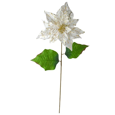 White & Gold Christmas Poinsettia Stem
