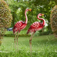 Glitzhome® Metal Standing Flamingo Garden Statue with Stakes Set