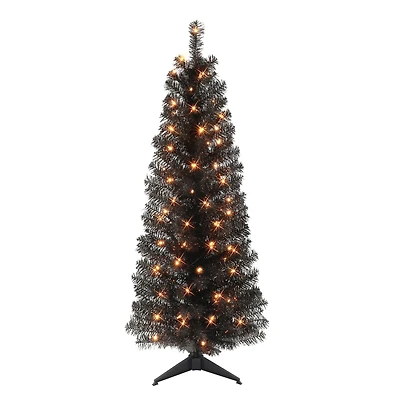 4.5ft. Pre-Lit Black Tinsel Artificial Christmas Tree, Clear Lights