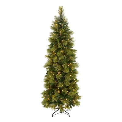 ft. Pre-Lit Carolina Pine Slim Artificial Christmas Tree with Flocked Pine Cones