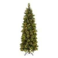 ft. Pre-Lit Carolina Pine Slim Artificial Christmas Tree with Flocked Pine Cones