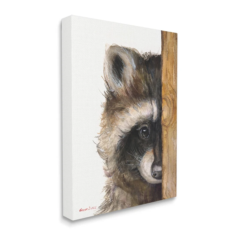 Stupell Industries Raccoon with Wood Fence Illustration Canvas Wall Art