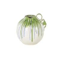 10.5" White Ceramic Vase with Green & Blue Drip Design & Handles
