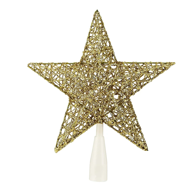 10" LED Lighted Gold Glittered Star Christmas Tree Topper, Warm White Lights