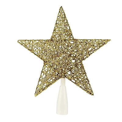 10" LED Lighted Gold Glittered Star Christmas Tree Topper, Warm White Lights