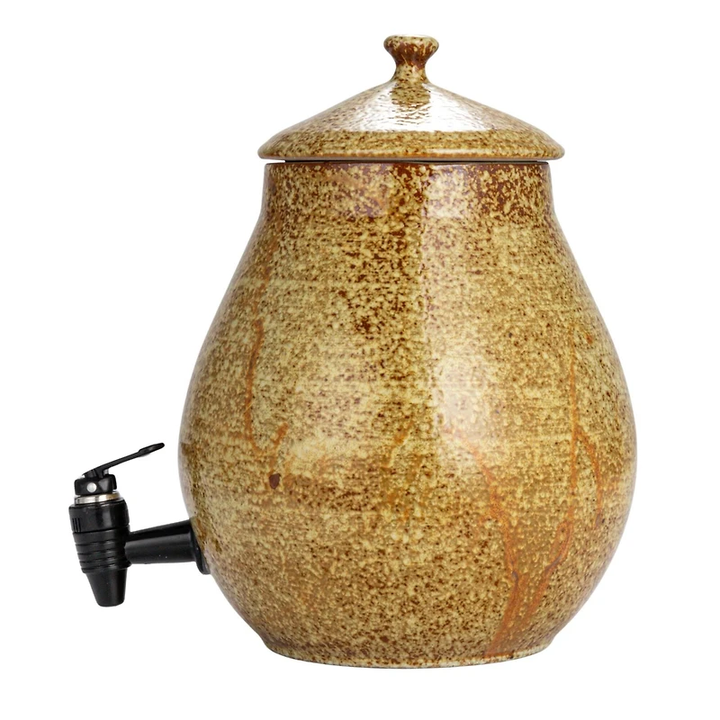 Hello Honey® 5qt. Brown Round Stoneware Beverage Dispenser with Lid